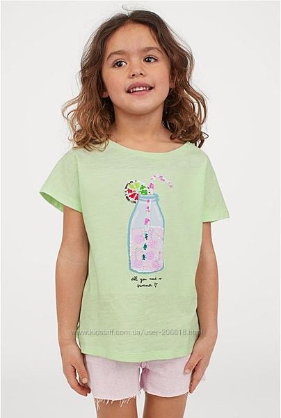 Яркая летняя футболка H&M пайетки девочкам 