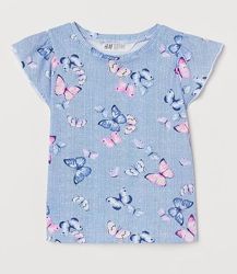Милая хлопковая футболочка H&M бабочки девочкам 2-4,4-6,6-8 и 8-10 лет