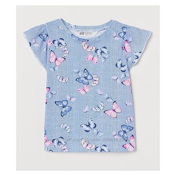 Милая хлопковая футболочка H&M бабочки девочкам 2-4,4-6,6-8 и 8-10 лет