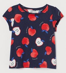 Классная хлопковая футболка H&M фруктовый принт 6-8 и 8-10 лет