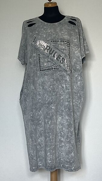 Сукня-туніка сіра виварена зі стразами 3XL/4XL Love Free 3915554
