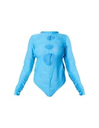 Боді-лонгслів блакитний текстурний з вирізами S PrettyLittleThing 1689236