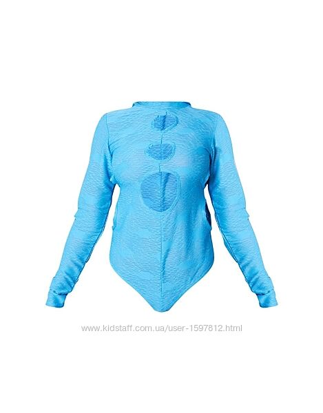 Боді-лонгслів блакитний текстурний з вирізами S PrettyLittleThing 1689236