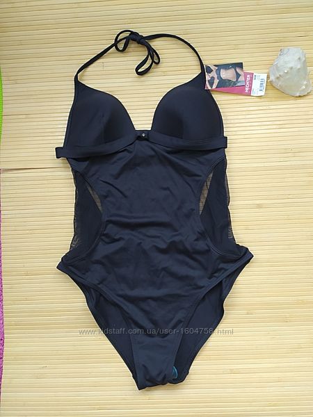 Купальник халтер черный с сеткой по бокам с пуш ап Daniel Hechter Англия