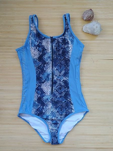 Спортивный купальник принт змеиная кожа с молнией голубой ilse jacobsen