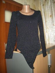 Комфортный черный комбидресс с люриксовой нитью, размер L - 16 - 50