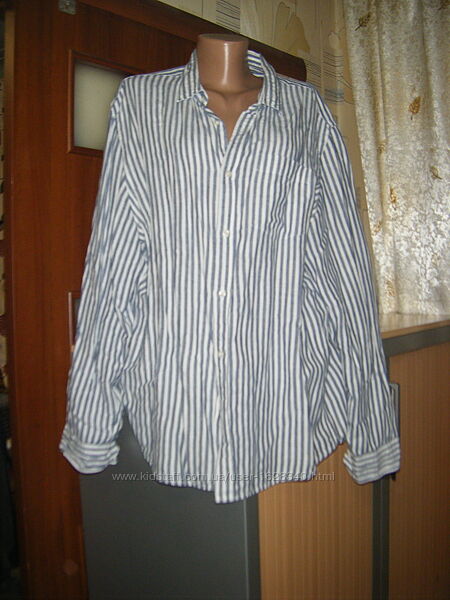 Трендовая рубашка ОВЕРСАЙЗ в полоску, в составе лен, размер XL - 18 - 52