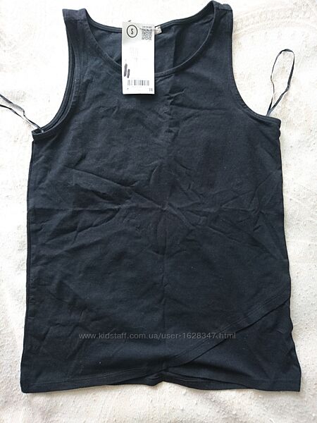 Майка чорна котон без рукава цiкавий низ