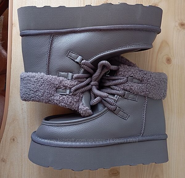 Черевики зимові jing dian plps нові сірі натуральна шкіра і хутро р.39 