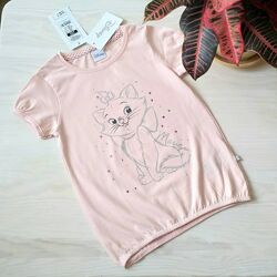 Летняя нарядная футболка блузка для девочки на р.116 розовая с кошкой