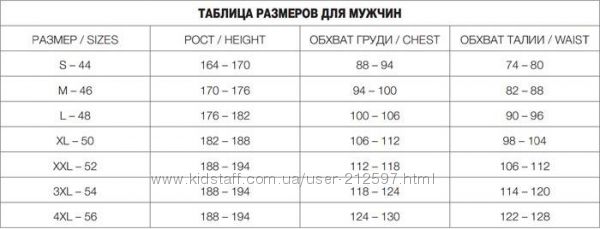 Таблицы размеров