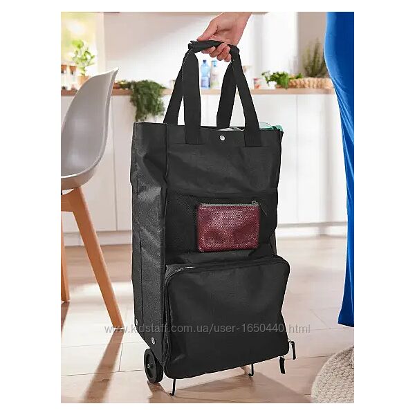 Topmove Складная сумка тележка для покупок на колесах 22х28х53 см черная
