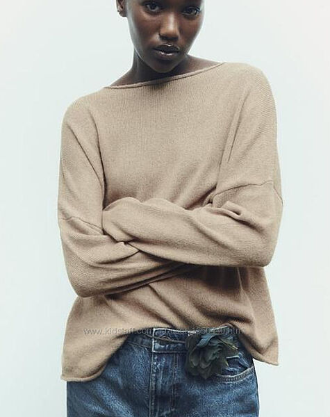 Zara Размер М оверсайз легкий Свитер хлопок шерсть с необработанными краям