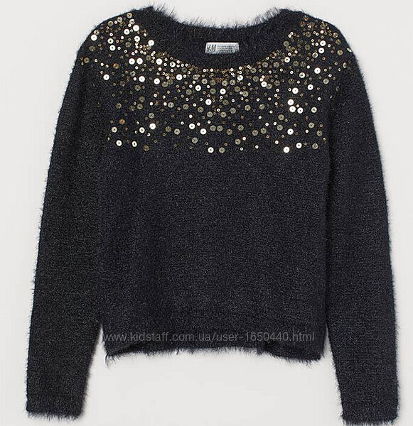 H&M Размер 12-14 лет Пушистый нарядный Джемпер с пайетками Рост 158-164 см