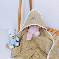 Махровий рушник з капюшоном після купання для дітей з вишивкою Коричневий