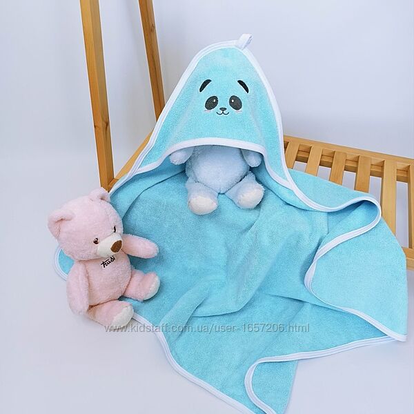 Махровий рушник з капюшоном після купання з вишивкою Бірюзовий Penetka