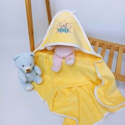 Махровий рушник з капюшоном після купання з вишивкою Жовтий Penetka