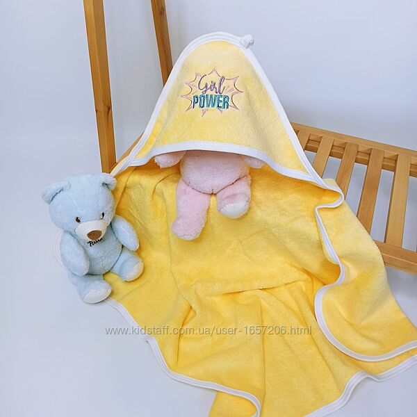 Махровий рушник з капюшоном після купання з вишивкою Жовтий Penetka