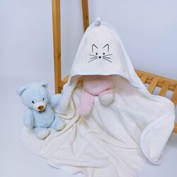 Махровий рушник з капюшоном після купання з вишивкою Бежевий Penetka