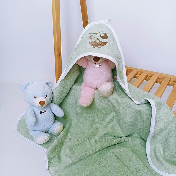 Махровий рушник з капюшоном після купання з вишивкою Зелений Penetka