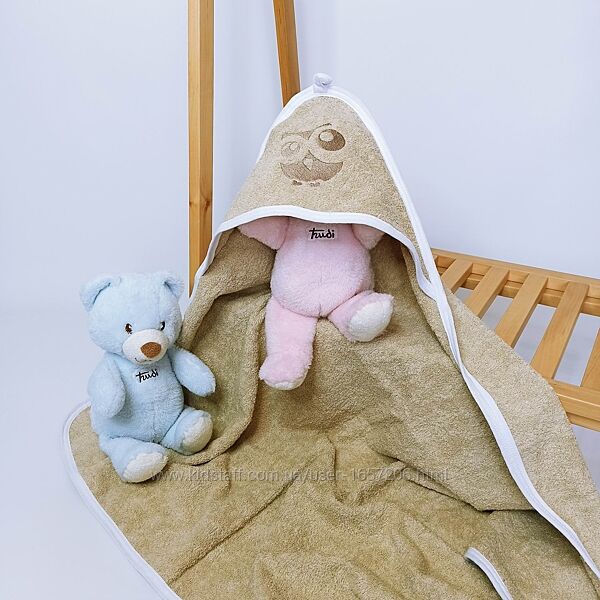 Махровий рушник з капюшоном після купання для дітей з вишивкою Коричневий