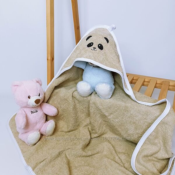 Махровий рушник з капюшоном після купання для дітей з вишивкою Коричневий