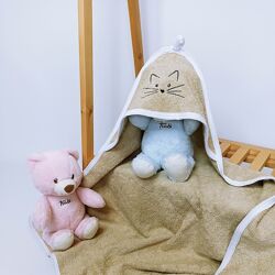 Махровий рушник з капюшоном після купання для дітей з вишивкою Коричневий