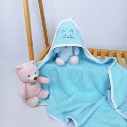 Махровий рушник з капюшоном після купання з вишивкою Бірюзовий Penetka 