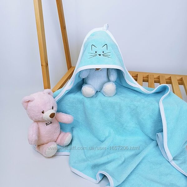 Махровий рушник з капюшоном після купання з вишивкою Бірюзовий Penetka