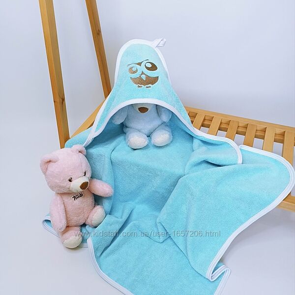 Махровий рушник з капюшоном після купання з вишивкою Бірюзовий Penetka