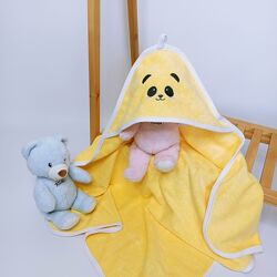 Махровий рушник з капюшоном після купання з вишивкою Жовтий Penetka