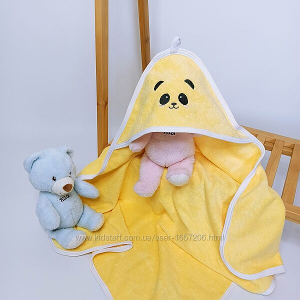 Махровий рушник з капюшоном після купання з вишивкою Жовтий Penetka