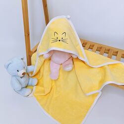 Махровий рушник з капюшоном після купання з вишивкою Жовтий Penetka