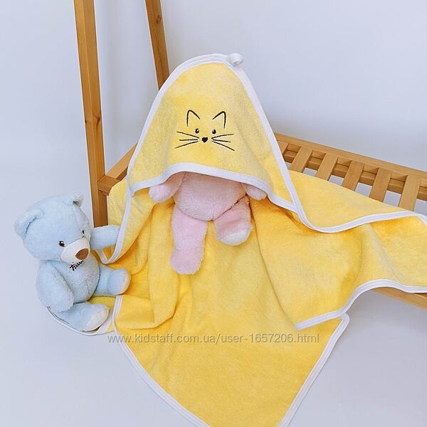 Махровий рушник з капюшоном після купання з вишивкою Жовтий Penetka
