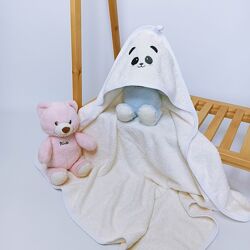 Махровий рушник з капюшоном після купання з вишивкою Бежевий Penetka