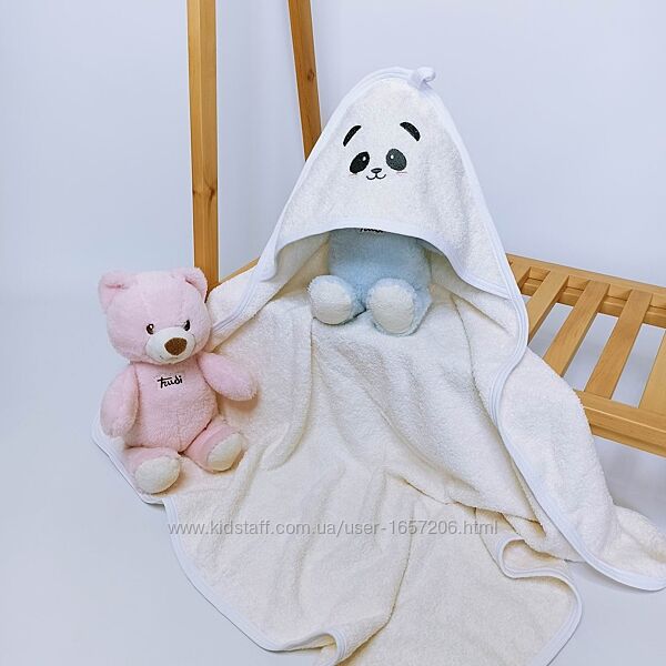 Махровий рушник з капюшоном після купання з вишивкою Бежевий Penetka