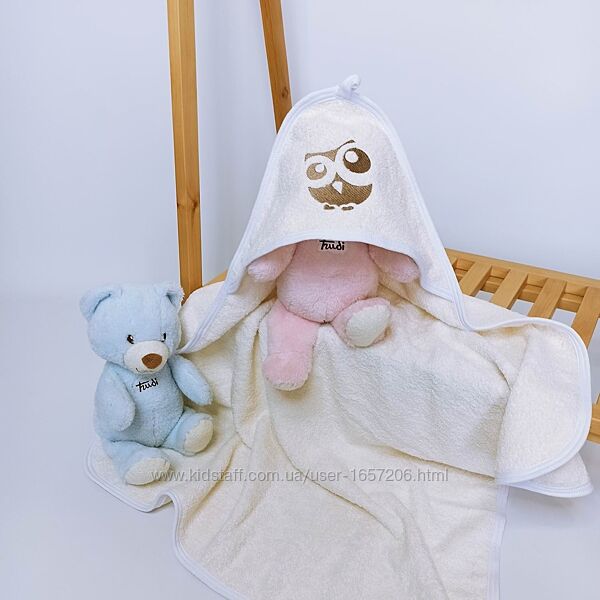 Махровий рушник з капюшоном після купання з вишивкою Бежевий Penetka