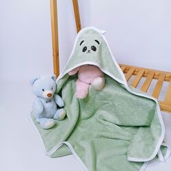 Махровий рушник з капюшоном після купання з вишивкою Зелений Penetka