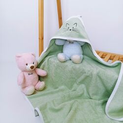 Махровий рушник з капюшоном після купання з вишивкою Зелений Penetka