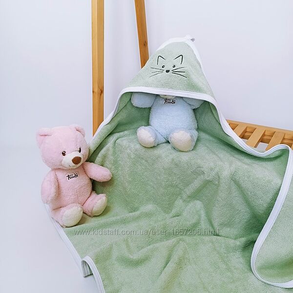 Махровий рушник з капюшоном після купання з вишивкою Зелений Penetka