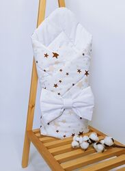 Конверт на виписку ковдра Світло бежеві зірочки зимова бязь Penetka 90x90