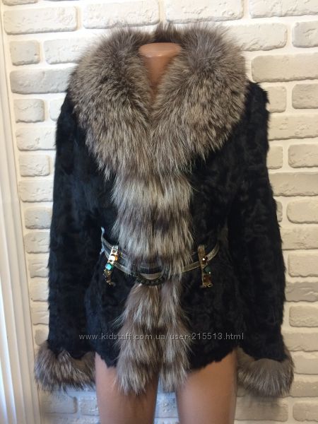 Шуба, шубка, полушубок Козочка, коза, чернобурка Пояс Камни