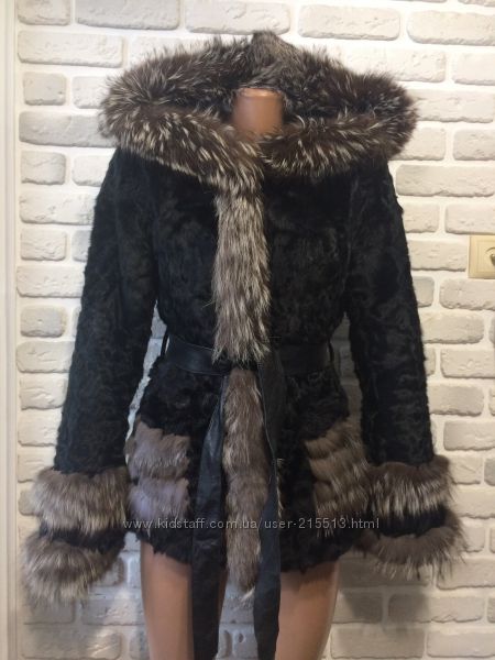 Шуба, шубка, полушубок Коза, козочка, чернобурка Капюшон, пояс