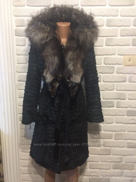 Шуба, шубка, полушубок Бобрик, чернобурка Капюшон, пояс