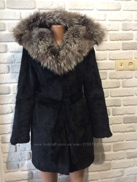 Шуба, шубка, полушубок Бобрик, чернобурка Капюшон, пояс