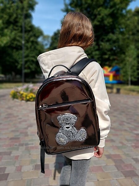 Рюкзак шкільний для дівчинки ведмедикTeddy alba soboni 211503 колір бронза