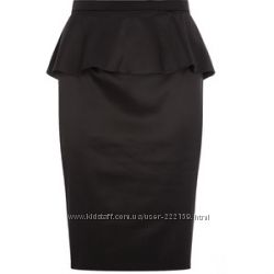 Черная миди юбка карандаш на кокетке с баской dorothy perkins размер 14 uk