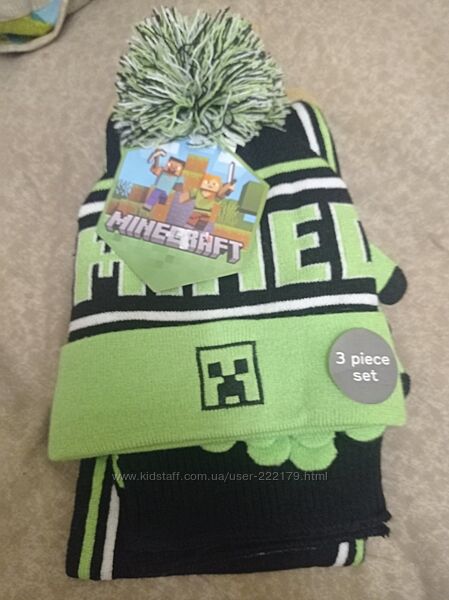 Комплект шапка, шарф, перчатки Майнкрафт Minecraft