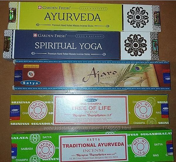Индийские Благовония Satya, Garden fresh -  Ayurveda, Sandal, Yoga