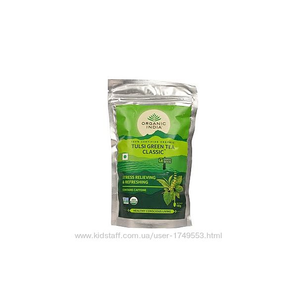 Тулси Зеленый чай Органик   Organic India, Tulsi green tea, 100 г